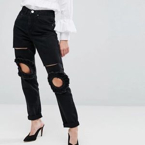 ASOS Lost Ink Mom Jeans with Frill Knee